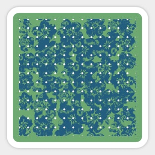 Abstract Blue Floral Polka Dots on Green Sticker